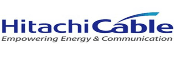 HitachiCable blue wordmark with swoosh