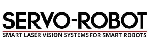 Servo-Robot text logo with laser vision tagline