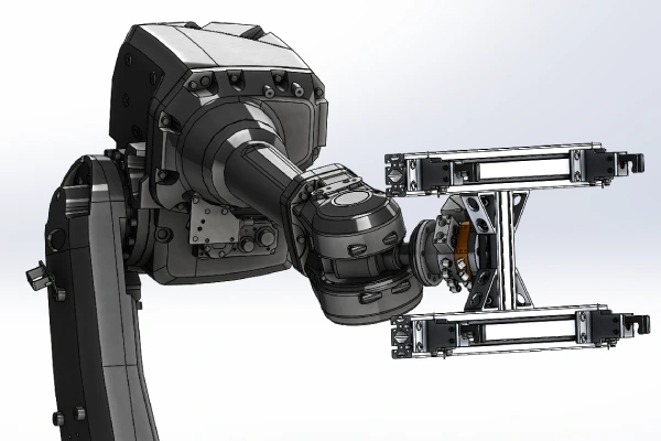 CAD rendering of robotic arm gripper mechanism
