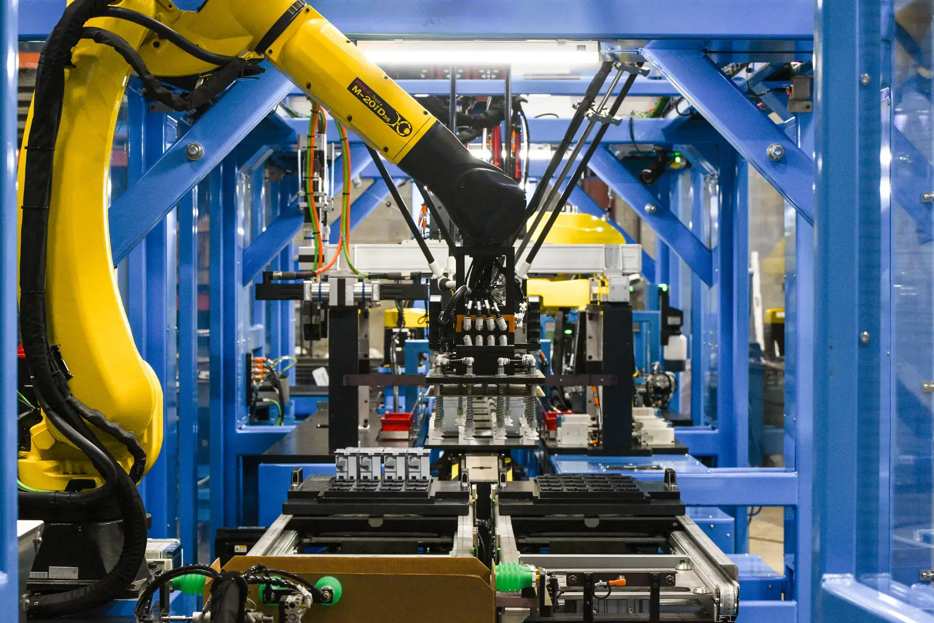 Robotic arm in an industrial setting.